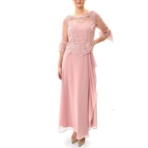 NWT Le Bos‎ Women's Embroidered Mesh Cut Out Detail Dress - Size 12 - Rose Gold